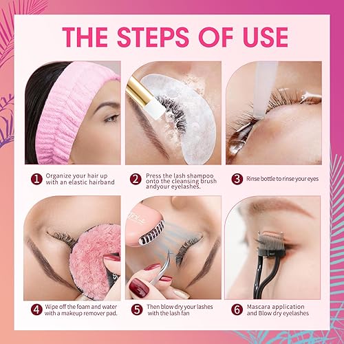 Miniatura 6 de Setgnur Champú de pestañas para extensiones de pestañas, limpiador de extensiones de pestañas de 2.11 onzas con kit de limpieza de pestañas, regalos