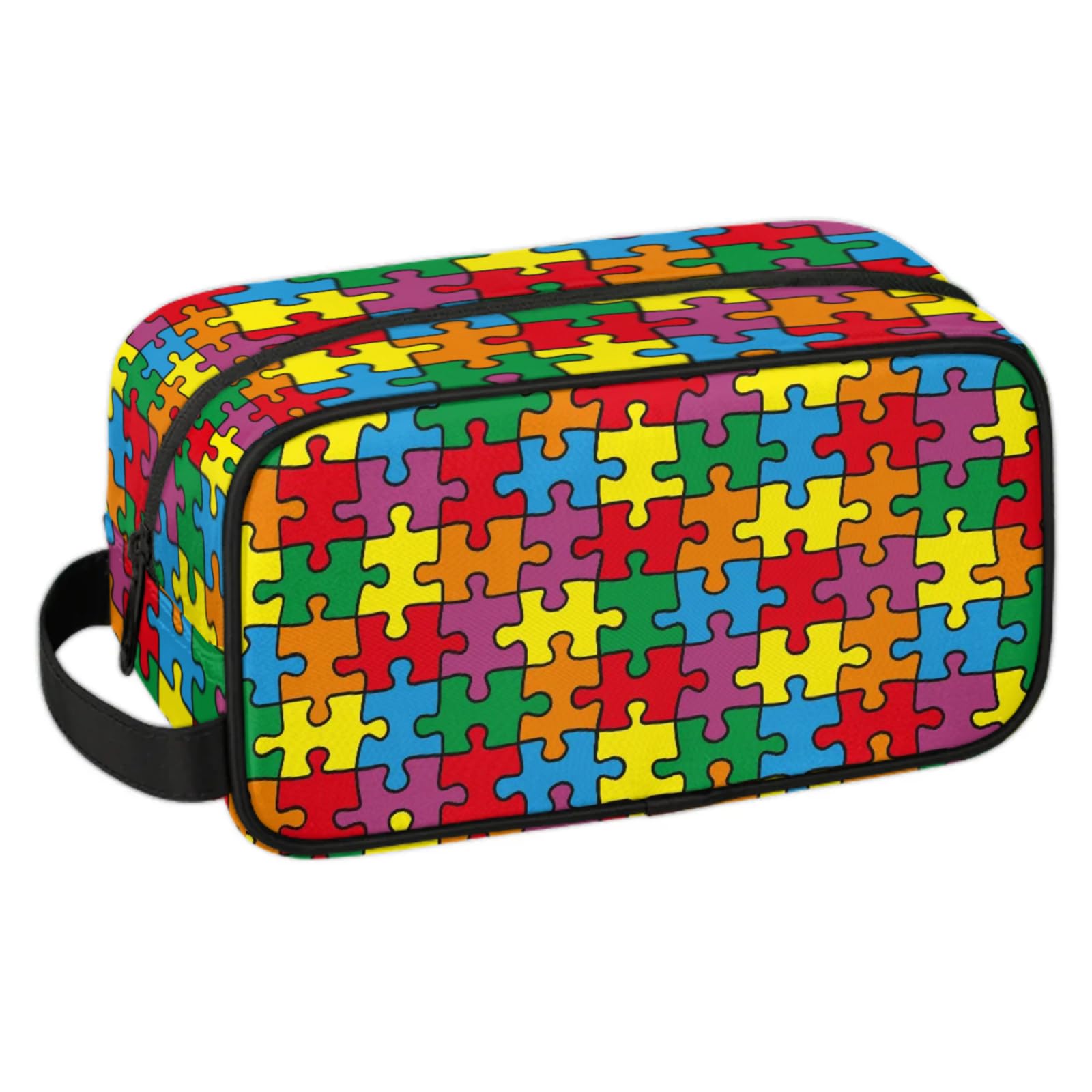 KATHRYNAYA Colorful Puzzle Kids Toiletry Bag Waterproof Hanging Cosmetic Pouch Dopp Kit Medicine Travel Organizer Bag for Girls & Boys