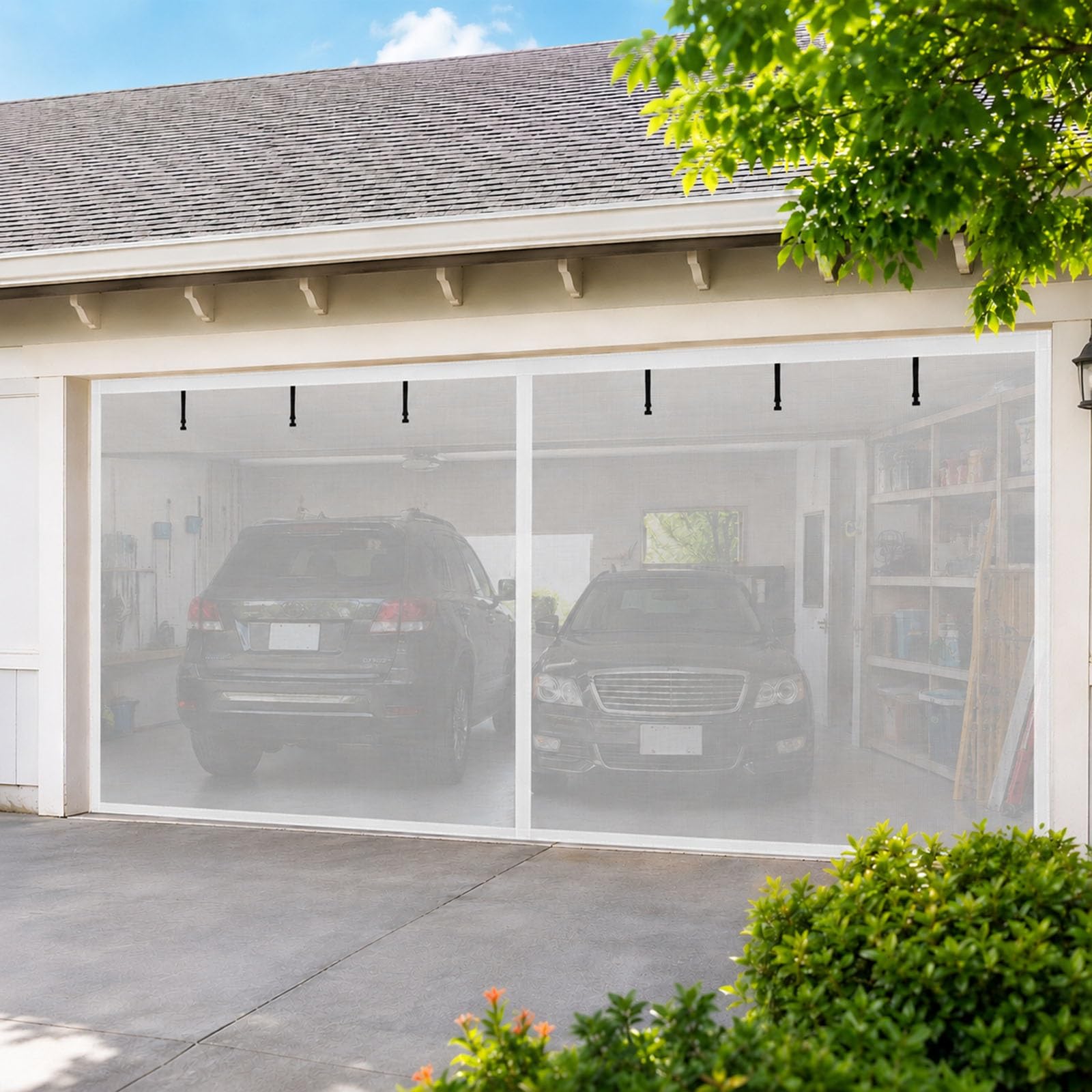 Moustiquaire de porte de garage rétractable blanc anti moustique