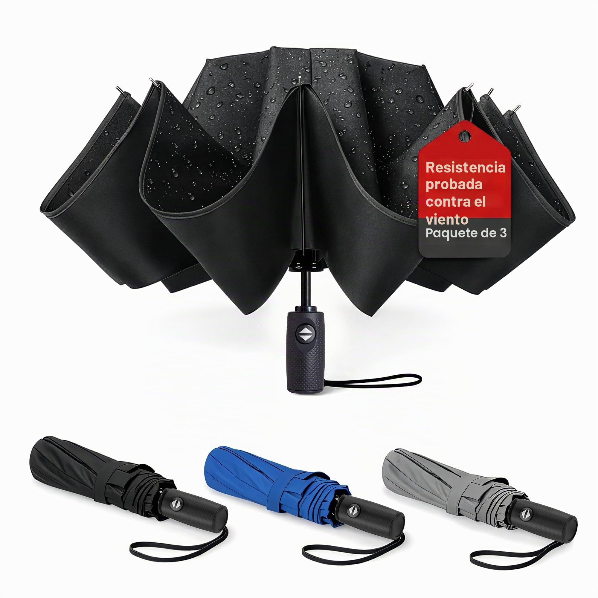 Liberty Imports Paquete de 3 paraguas de lluvia resistentes al viento, compactos, ligeros, automáticos, fuertes y portátiles, para hombres y mujeres (Ed.1)