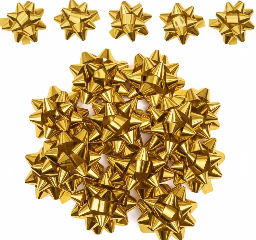 AXXTAN Metallic Gift Bows Pack of 20 – Peel & Stick Self-Adhesive Ribbon Pull Bows for Christmas, Birthdays, Weddings & All Occasions - Decorative Present Toppers (Gold)