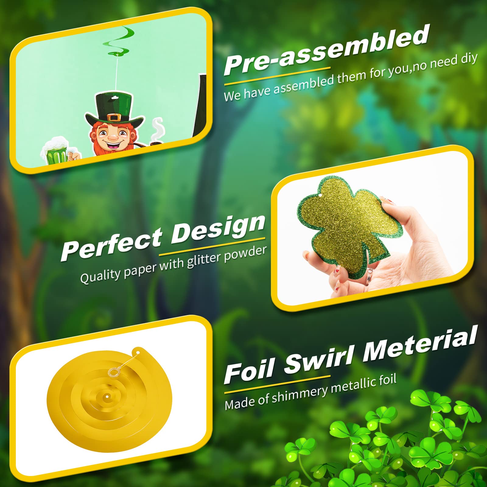 81 Piezas De Decoración Para Árbol De San Patricio: Remolinos Y Recortes Brillantes De Duende, Trébol Y Herradura