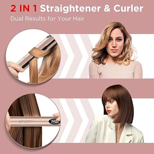Miniatura 2 de Prizm Plancha de pelo profesional de 1 pulgada 2 en 1, rizador plano de turmalina de cerámica con 11 temperaturas ajustables para más tipos de