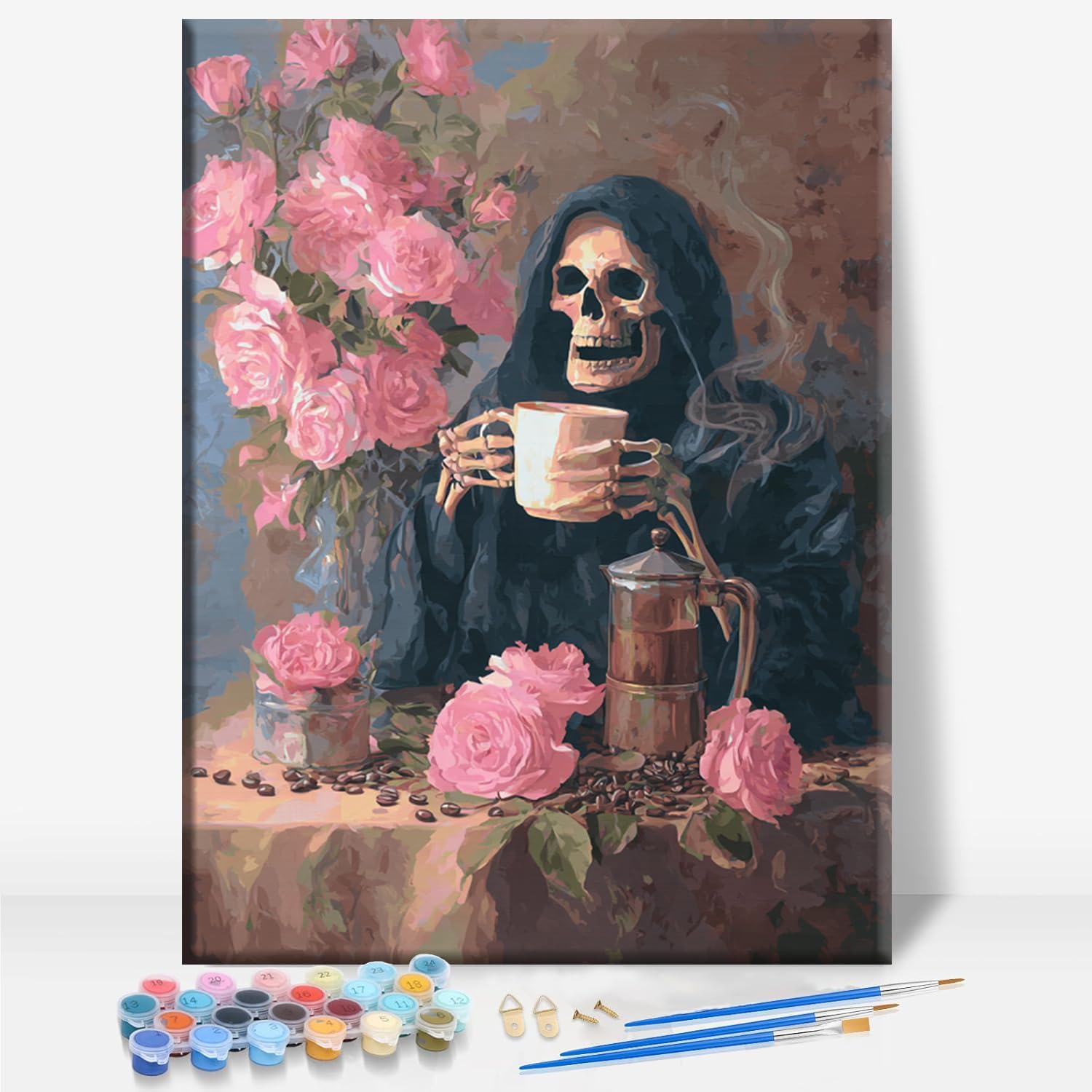 Aeontinity Better Late Than Ugly Slang Framed Canvas DIY Paint by Numbers Kit Bar Cafe Cave Home Room Wall Bathroom Porch Patio Decor Gift, 16 x 12 Inch