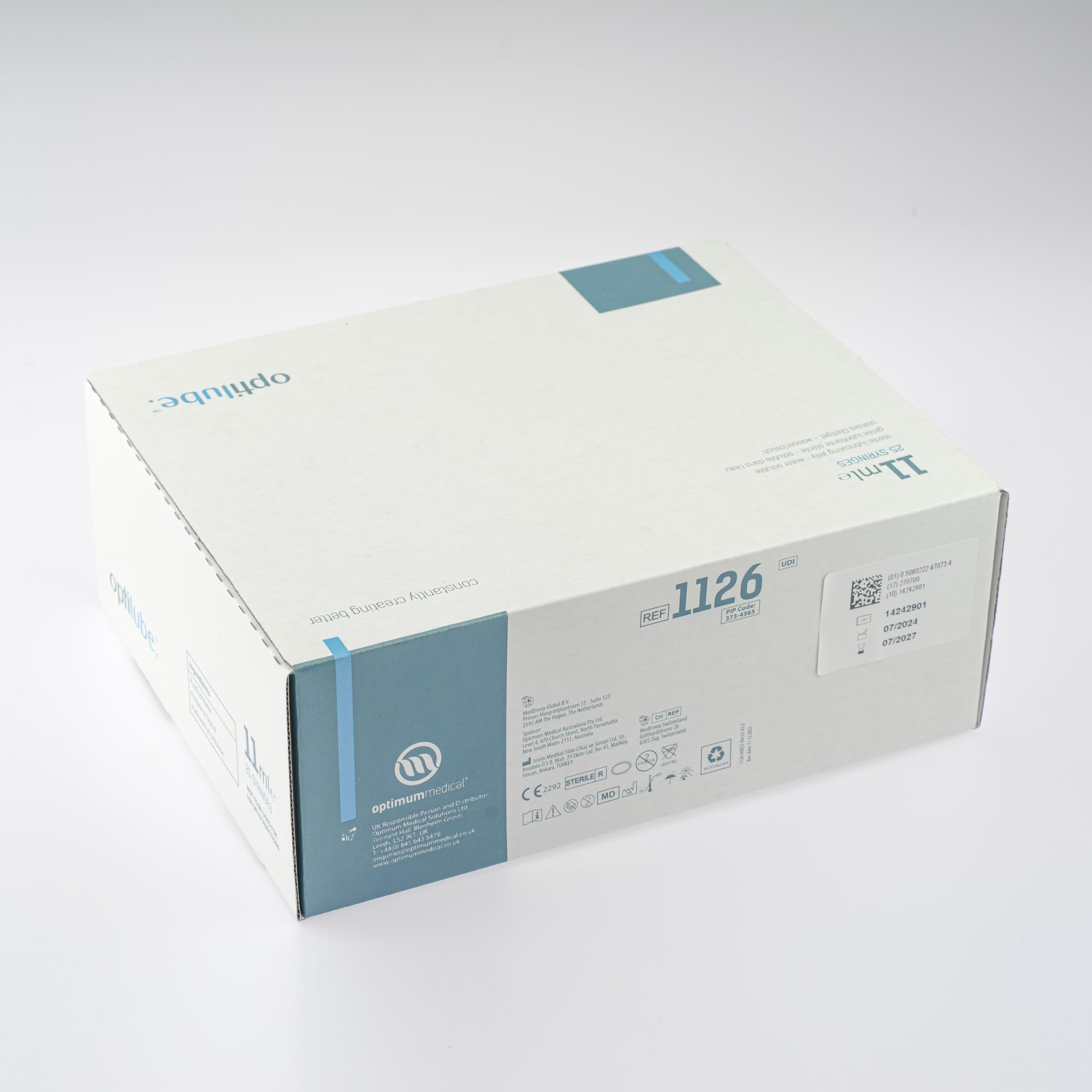 Jeringas OptiLube: gelatina lubricante estéril en jeringas de 6 ml y 11 ml, soluble en agua y pH equilibrado en formato de jeringa fácil de usar (paquete de 25) (Jeringas OptiLube 11ml - Caja de 25)
