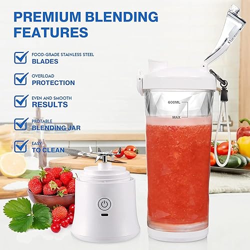 Miniatura 9 de Licuadora portátil para batidos y batidos  Mini licuadora personal 20oz USB recargable viaje licuadora con 6 cuchillas - blanco