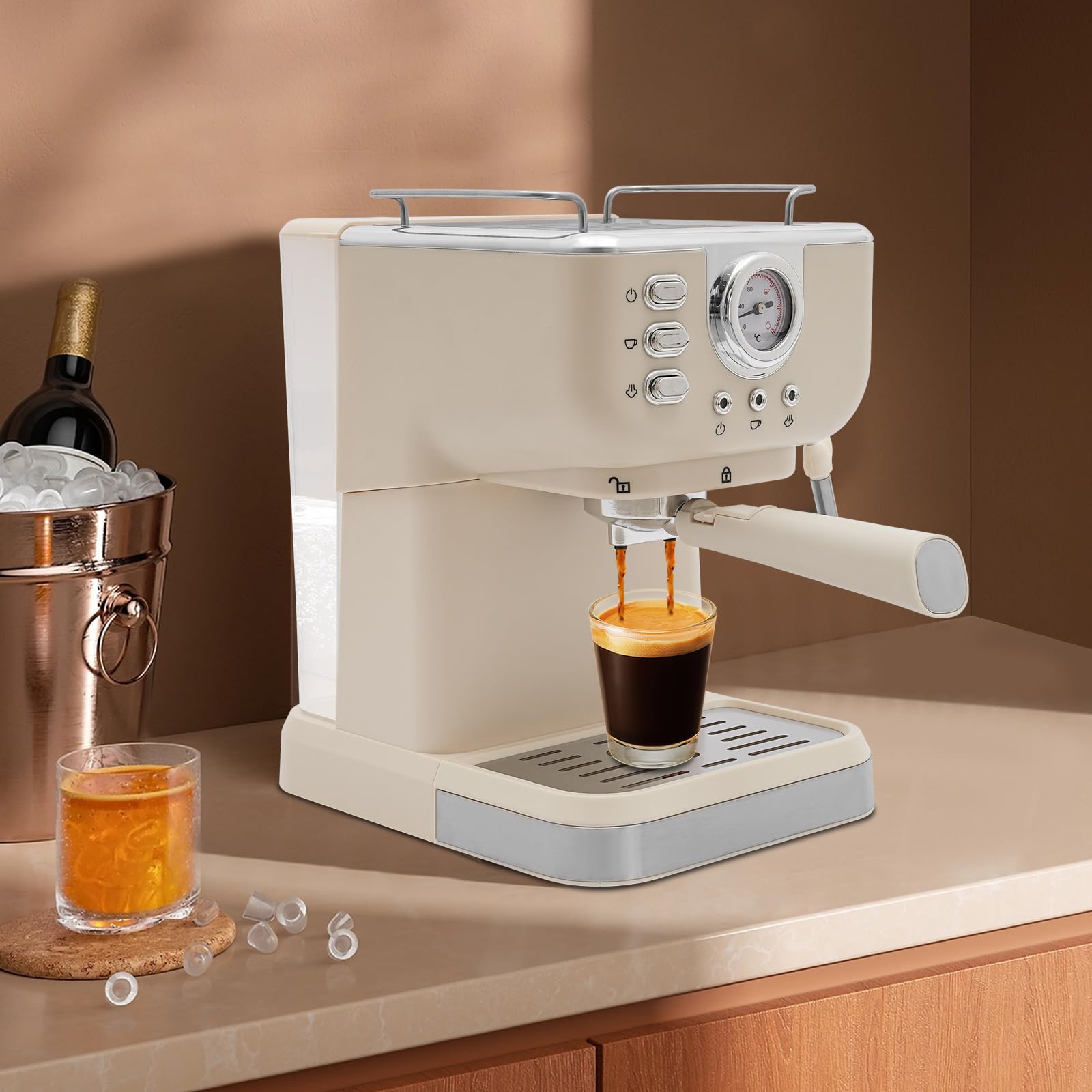 Macchina per caffè espresso 20 bar, macchina da caffè piccola, macinacaffè e macchina per caffè e caffè, porta setaccio per cappuccino, latte, riscaldamento rapido, acciaio inox