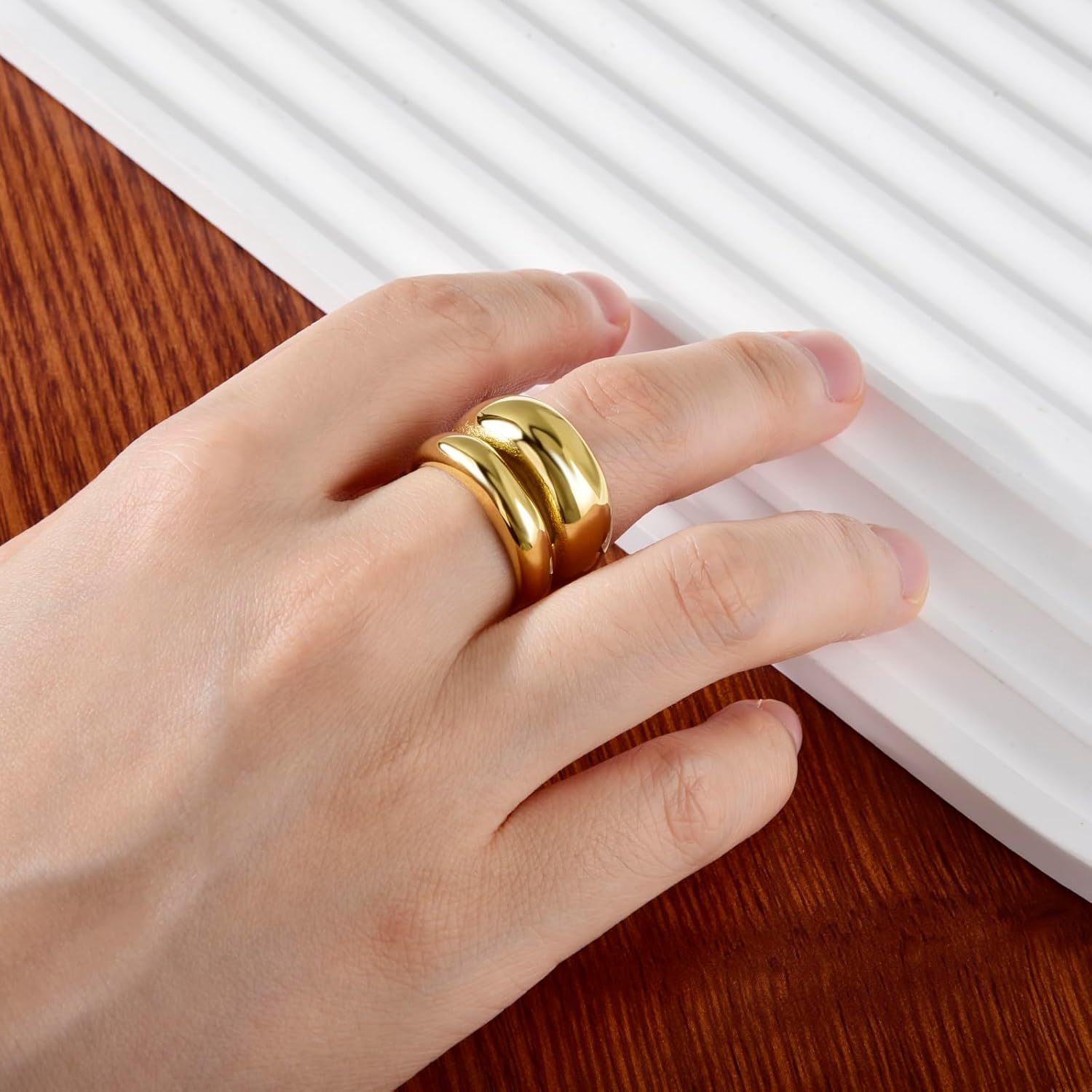 CANDYFANCY Chunky Gold Rings For Women Wide Statement Band Rings Fashion Minimalist Thick Thumb Index Finger Ring - Image 2