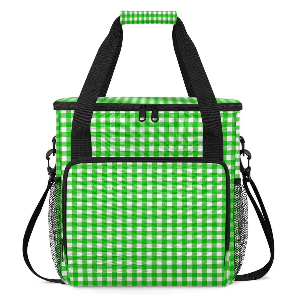 Green Plaid Coffee Maker Carrying Bag, Portable Travel Storage Tote Bag Compatible with K-Mini or K-Mini Plus, Single Serve Coffee Brewer Carrying Case with Multiple Pockets & Shoulder Strap