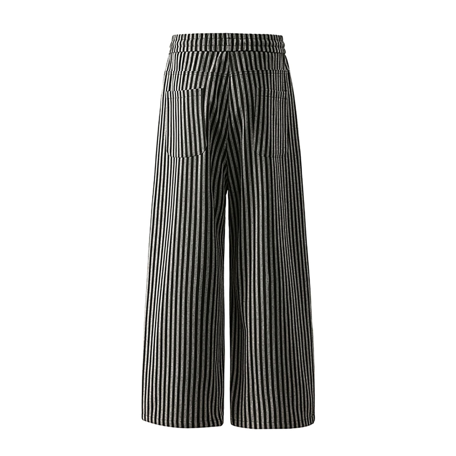 Generisch Pantaloni estivi da uomo con motivo a righe e stile casual, pantaloni larghi con gamba dritta e gamba larga