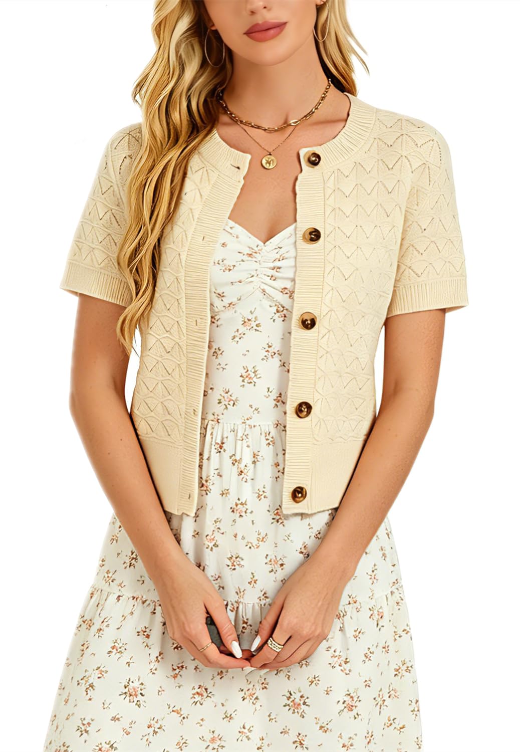 Boléro Femme Cardigan Court Gilet Veste Tricot Bouton Manches Longues Évidée Robe T Shirt Bretelle Chic Rétro Elégante Soirée Fête Décontracté