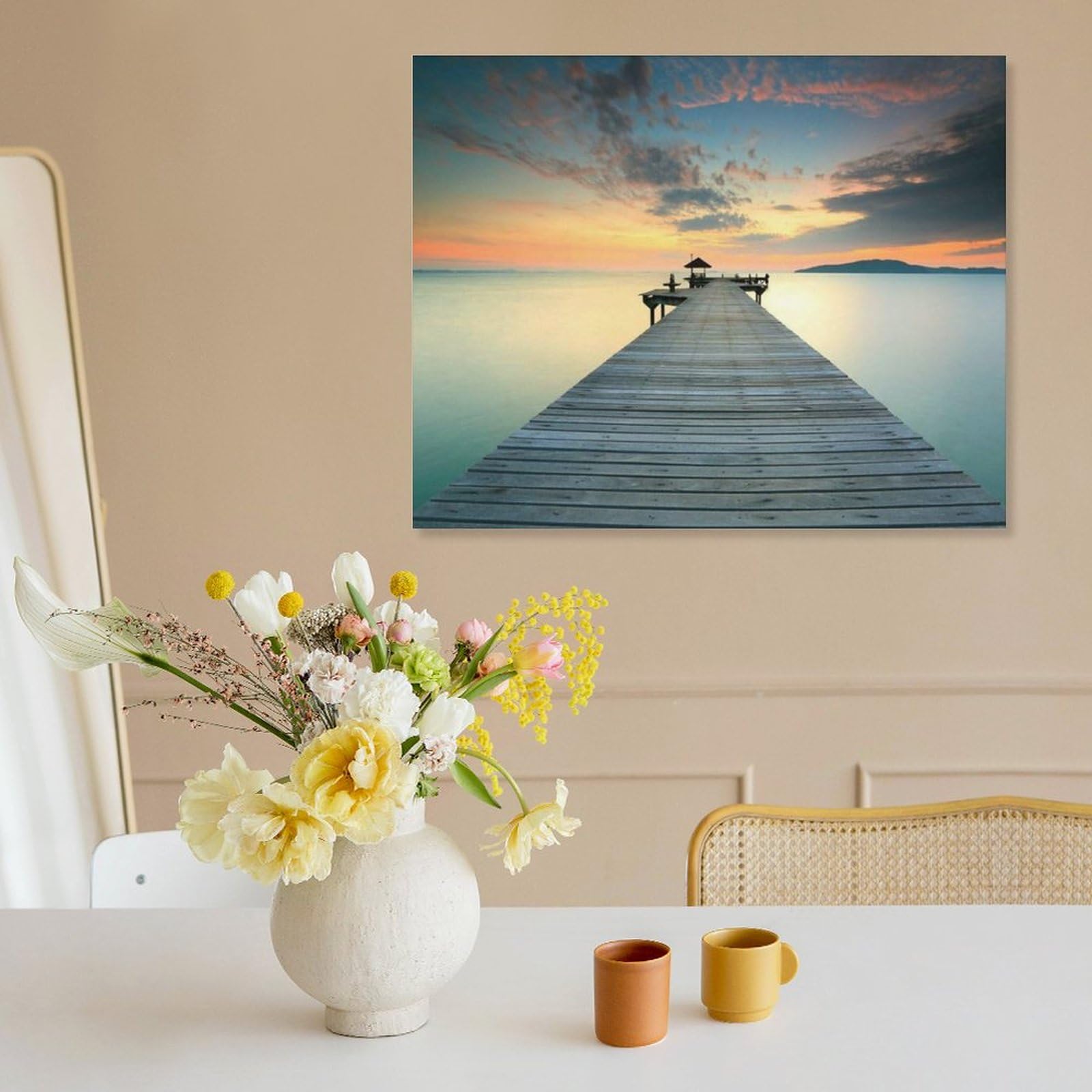 Amazon.co.jp: 絵画 夕暮れ時の水の中の木製の桟橋インテリア Amazon.co.jp: 絵画 夕暮れ時の水の中の木製の桟橋インテリア