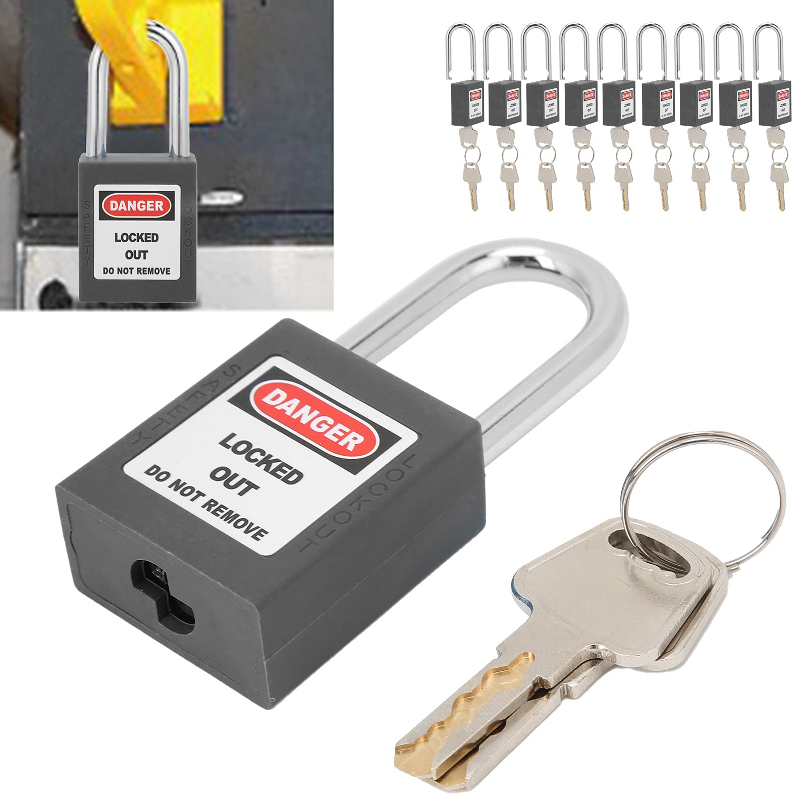 10 Sets Lockout Tagout Lock Sets, Safety Loto Locks, 1.5in Lockout Tagout Lock, 2 Keys Per Lock, for Electrical Lockout Tag Out Kits (Black)