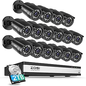 ZOSI 3K Lite 16Channel Security Camera System,AI Human/Vehicle Detection,Night Vision,Remote Access,16pcs 1080P Outdoor Surveillance Bullet Cam,H.265+ 1080p 16CH DVR with 2TB HDD for 24/7 Recording asin的图片