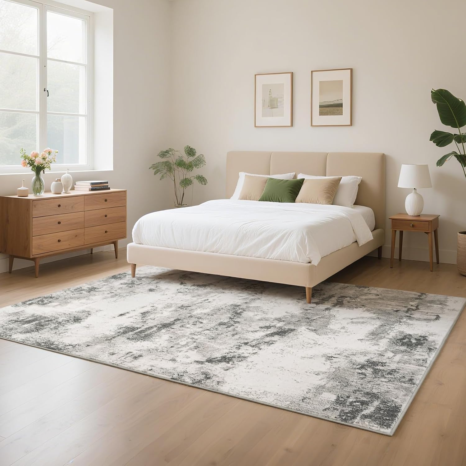 Asrug Abstract Area Rug 5x7 Feet - Black and Grey Rug Non-Slip, Living Room Bedroom Kitchen Carpet, Machine Washable 5'x7', Easy Clean Soft Indoor Floor Decor for Office Bathroom,Black/Grey/White