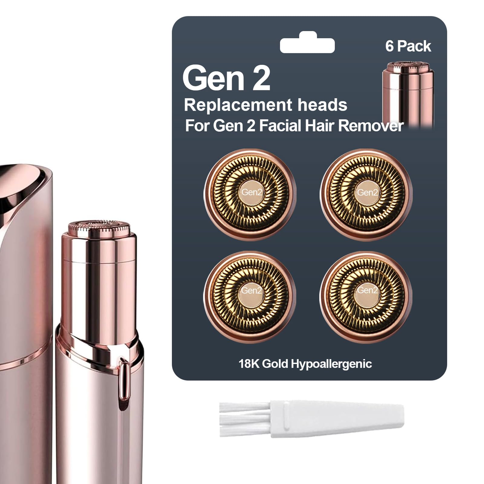 4-Pack Facial Rose Gold Gen 2 Replacement Heads for Flawless Hair Remover Generation 2, 18K Gold Double Blades
