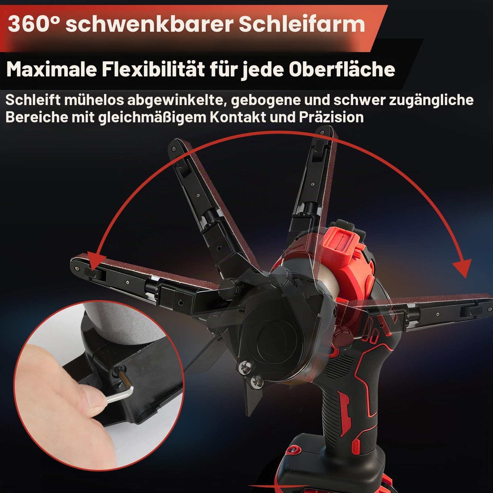 Akku-Bandschleifer Kompatibel mit Milwaukee M18 Akku, 0-13000RPM 360° Einstellbarer Bürstenloser Bandschleifer mit 20 Schleifband für Holz Metall Kunststoff (Rot für Milwaukee)