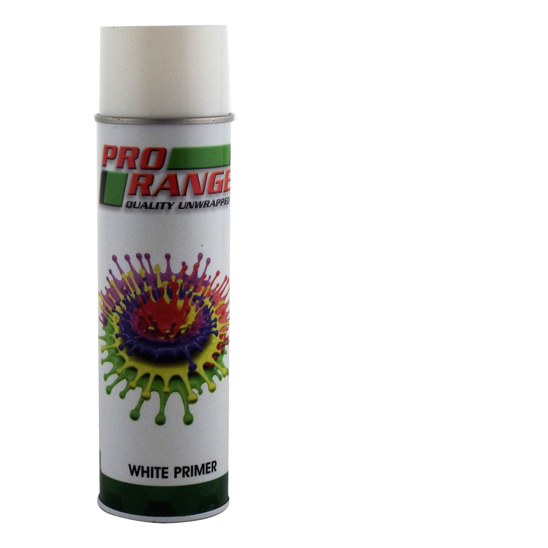 PROWP500 White Acrylic Primer Filler 500ml Aerosol Can. Fast Acting, Suitable for steel, light alloys and some plastics. Superior Coverage, very little overspray and cintinual atomisation.