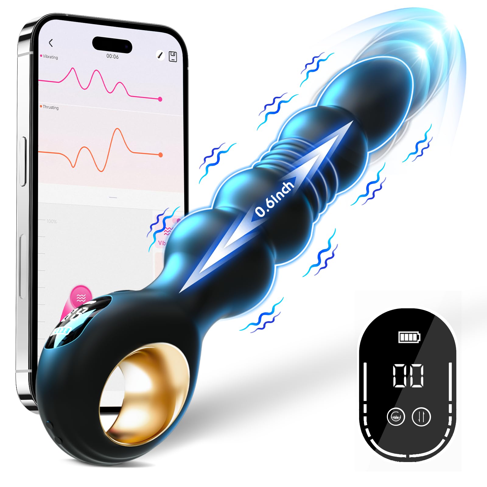 BEISAR Anal Beads Prostate Massager Anal Toys, Male Sex Toys for Men Sex Toy Anal Plug Adult Toys with 9 Thrusting Vibrating Dildo Male Vibrator Butt Plug for Women App Control LCD Paddles Whips