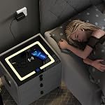 Smart Nightstand with Fingerprint Lock Drawer, Nightstand with Wireless Charging, Night Stand with Charging Station,2 USB, LED Lights Bluetooth Speaker Side Table for Bedroom/Living Room