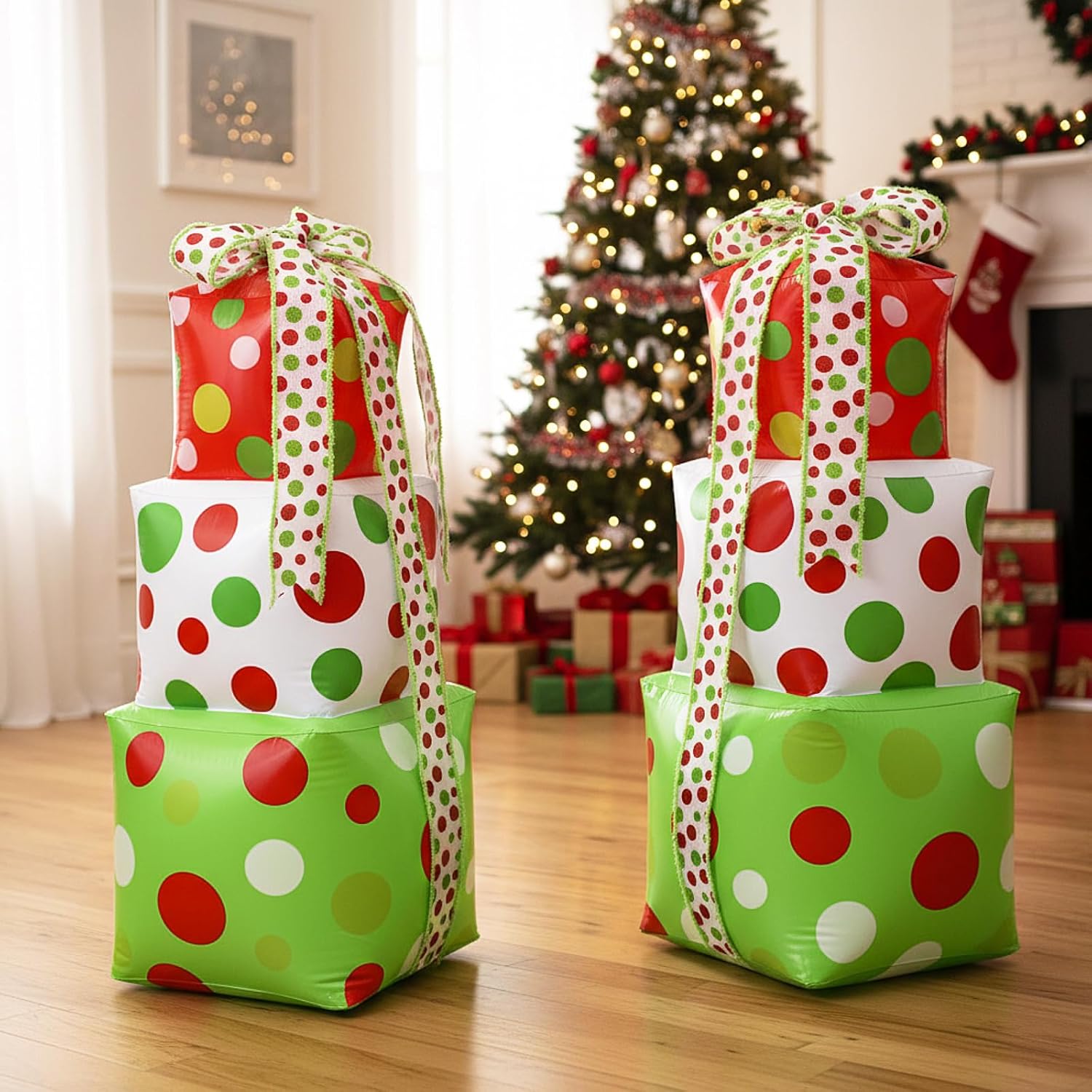 2 Pcs 3 ft Christmas Inflatable Gift Box Decorations, PVC Xmas Gift Box for Holiday Indoor Outdoor Yard Garden Lawn Photo Props - Image 8