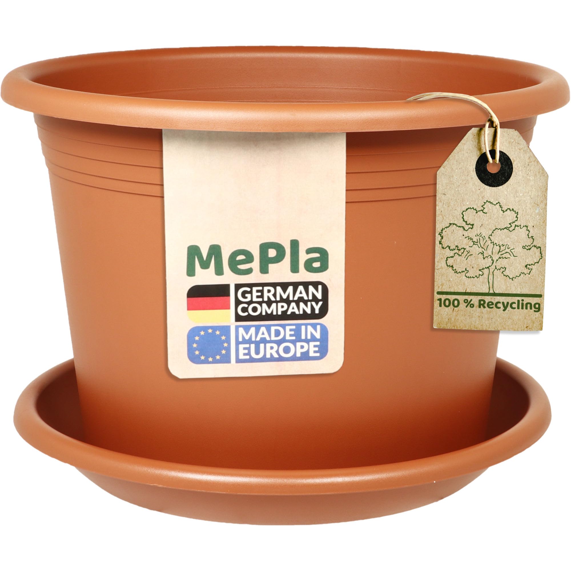 MePla - Blumentopf Pflanzkübel Cylindro ø60 cm + Untersetzer ø58 cm, Terrakotta, wetterfest aus UV-beständigem Kunststoff