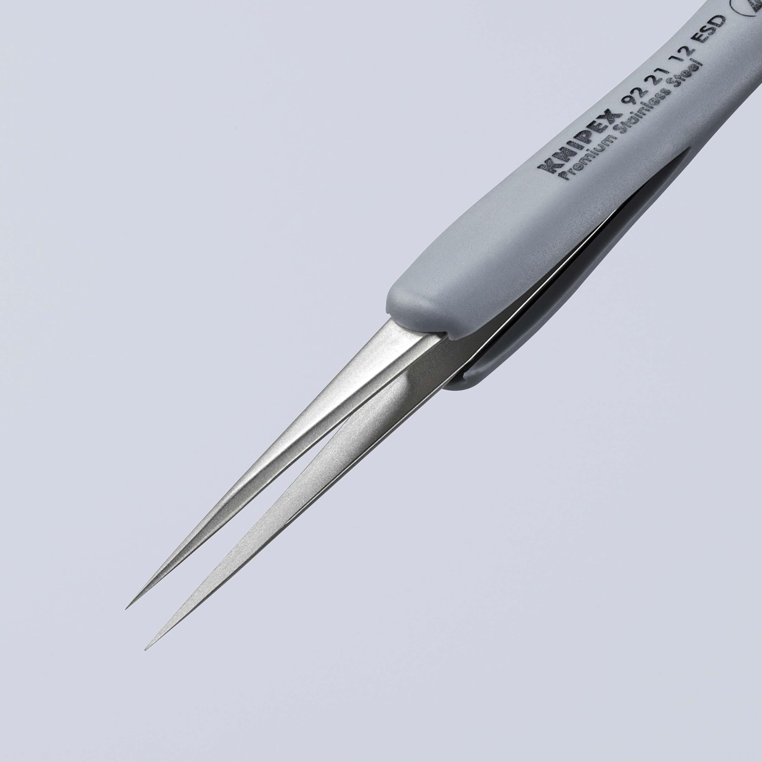 KNIPEX Präzisionspinzette mit gummiertem Griff ESD rostfrei, 92 21 12 ESD