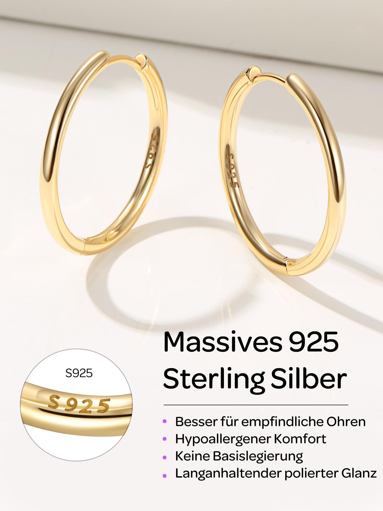 ChicSilver Creolen Gold Klein Ohrringe Silber 925 Rund Hoop Earrings Damen