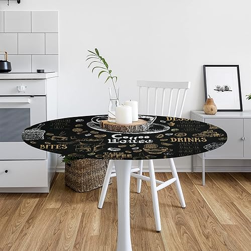 Vista 398 de cfpolar Mantel redondo ajustable de verano, hojas de palma tropical, borde elástico, mantel redondo lavable para uso en interiores y exteriores, se