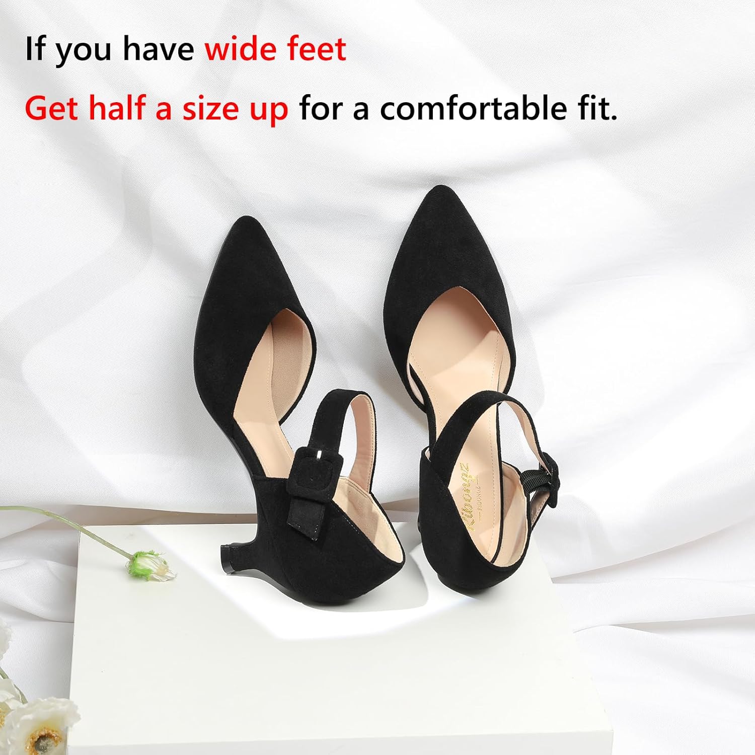 RIBONGZ Comfortable Kitten Heels for Women Pointed Closed Toe Ankle Strap Buckle Heels Slip on Low Heel Church Pumps Wedding Bridal Party Dressy Shoes - Image 7