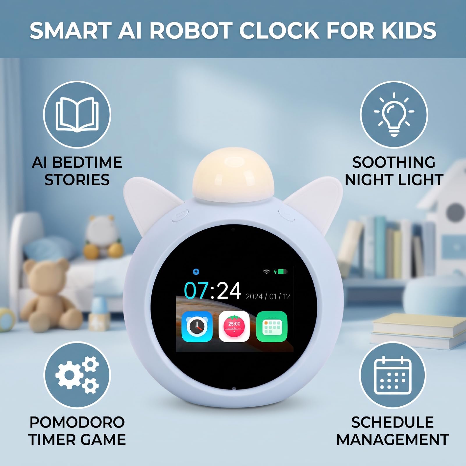 Sxhlseller Sveglia Intelligente Schermo HD 2,8 Pollici, Orologio Digitale a Batteria Ricaricabile 1500mAh con Cavo di Ricarica e Manuale per Comodino