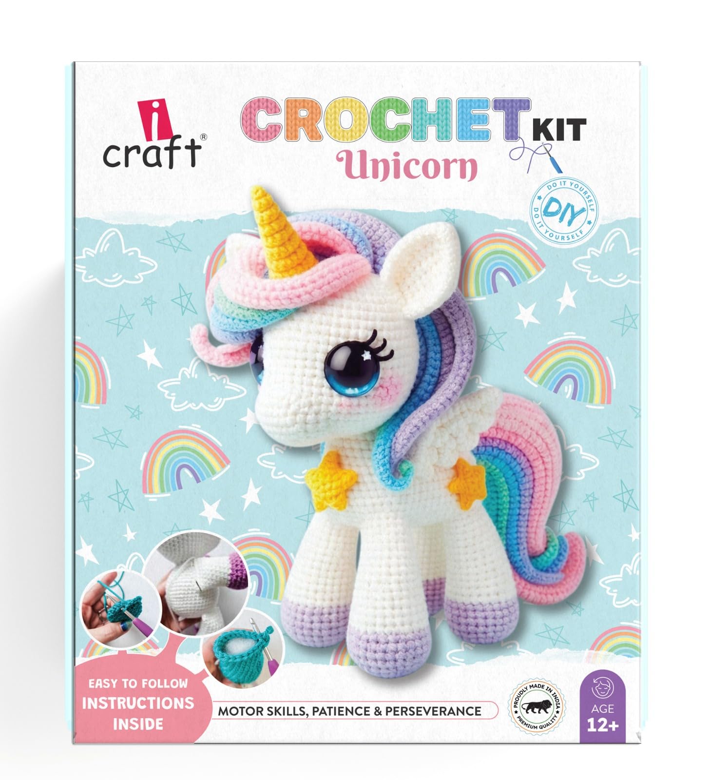 iCraft Crochet Kit for Beginners – Make Amigurumi Cute Unicorn Toy | All Inclusive DIY Craft Knitting Starter Pack with Special Yarn, Ergonomic Hook, Safety Eyes & Step-by-Step Video Tutorials for Kids & Adults (Panda)-image-37