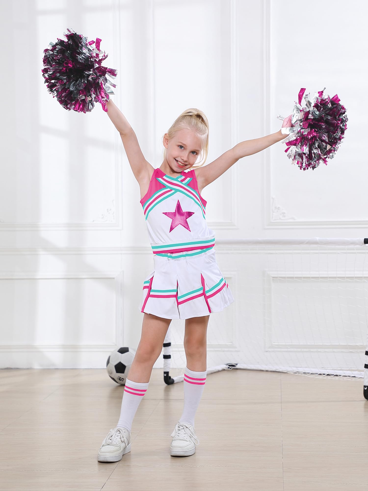 LOLANTA Costume da Ragazza Cheerleader, Carnevale o Evento Sportivo Fancy Dress Up con l'abito di Pom Poms, 4-13 Anni