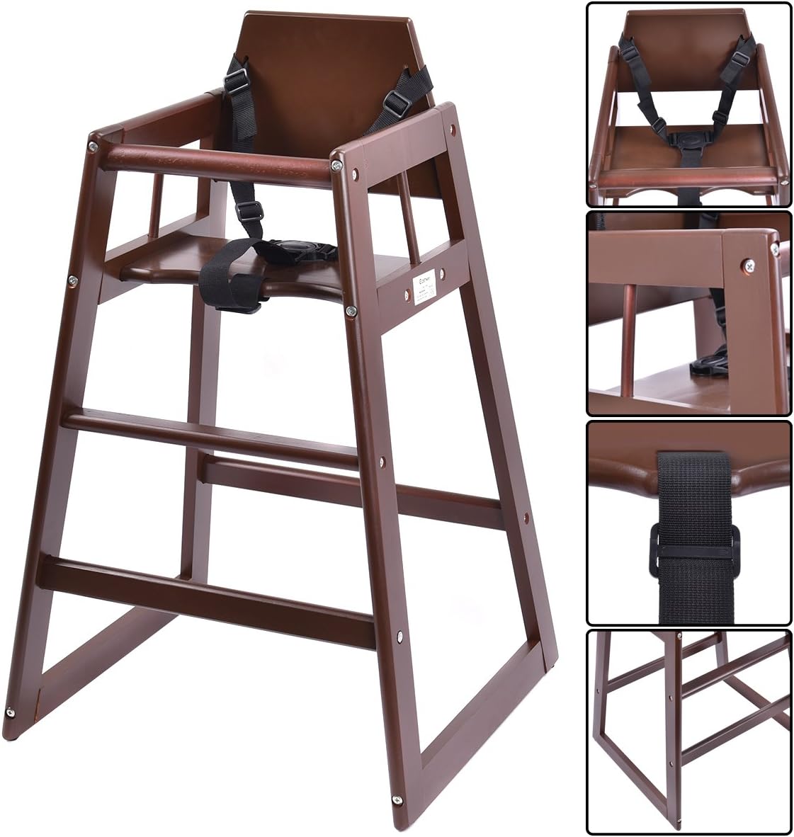 Costway Stackable Baby High Chair Toddler Highchair Wooden Feeding Seat Home Restaurants (Brown)