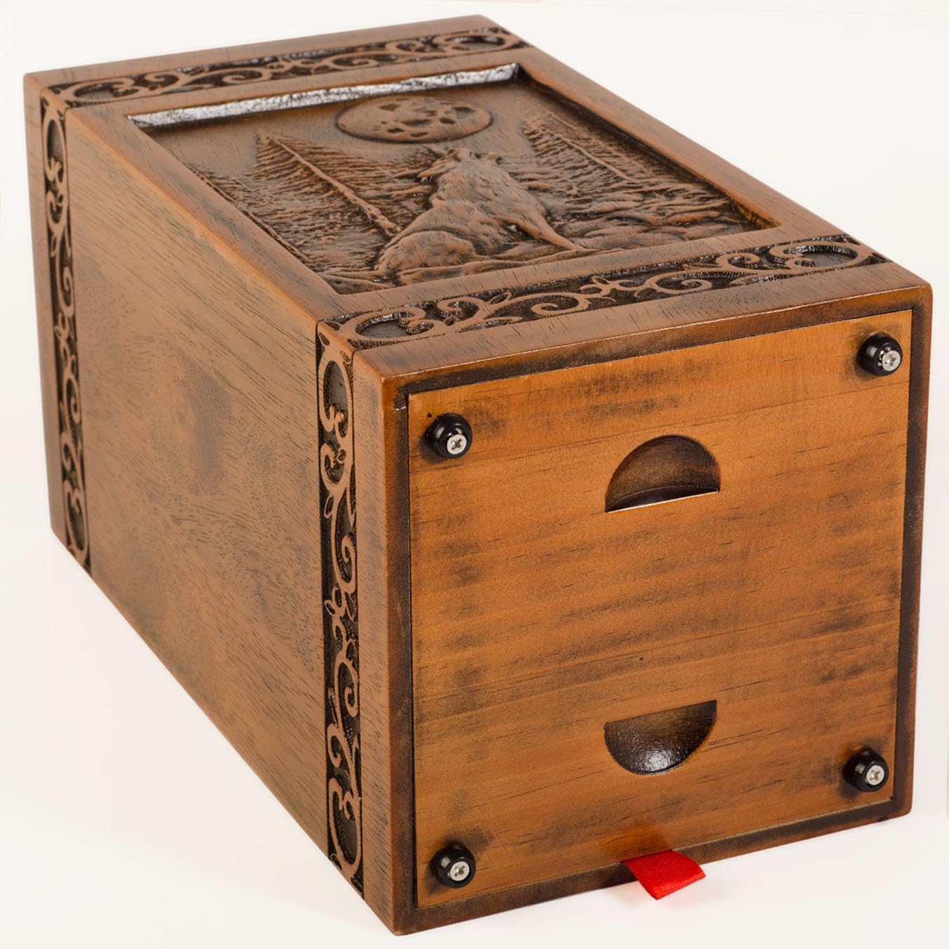KIMNAG Wooden Cremation Urn for Human Wood Ashes Decorative Box Funeral Urns for Adult Male Female with Satin Bag Burial or Memorial Keepsake (Wolf (XL) 250lbs) - Image 3