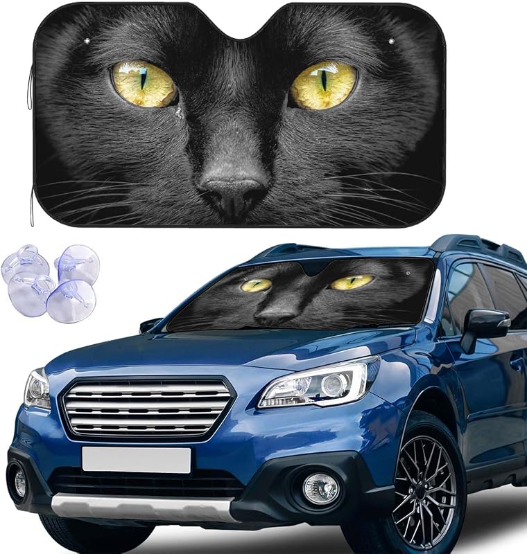 Protetor solar para para-brisa Black Cat Jnomin com ventosas e dobra sanfonada
