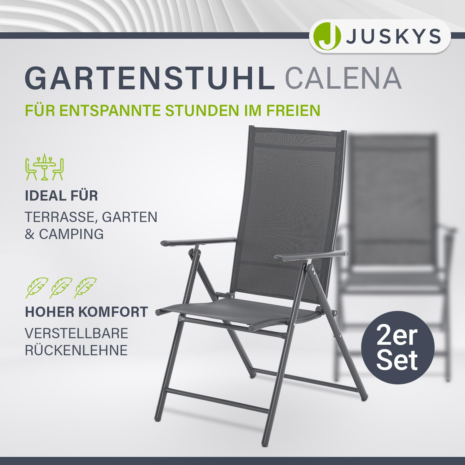 Juskys Calena Gartenstuhl 2er Set Anthrazit - 7-Fach verstellbar klappbar - pulverbeschichteter Stahl