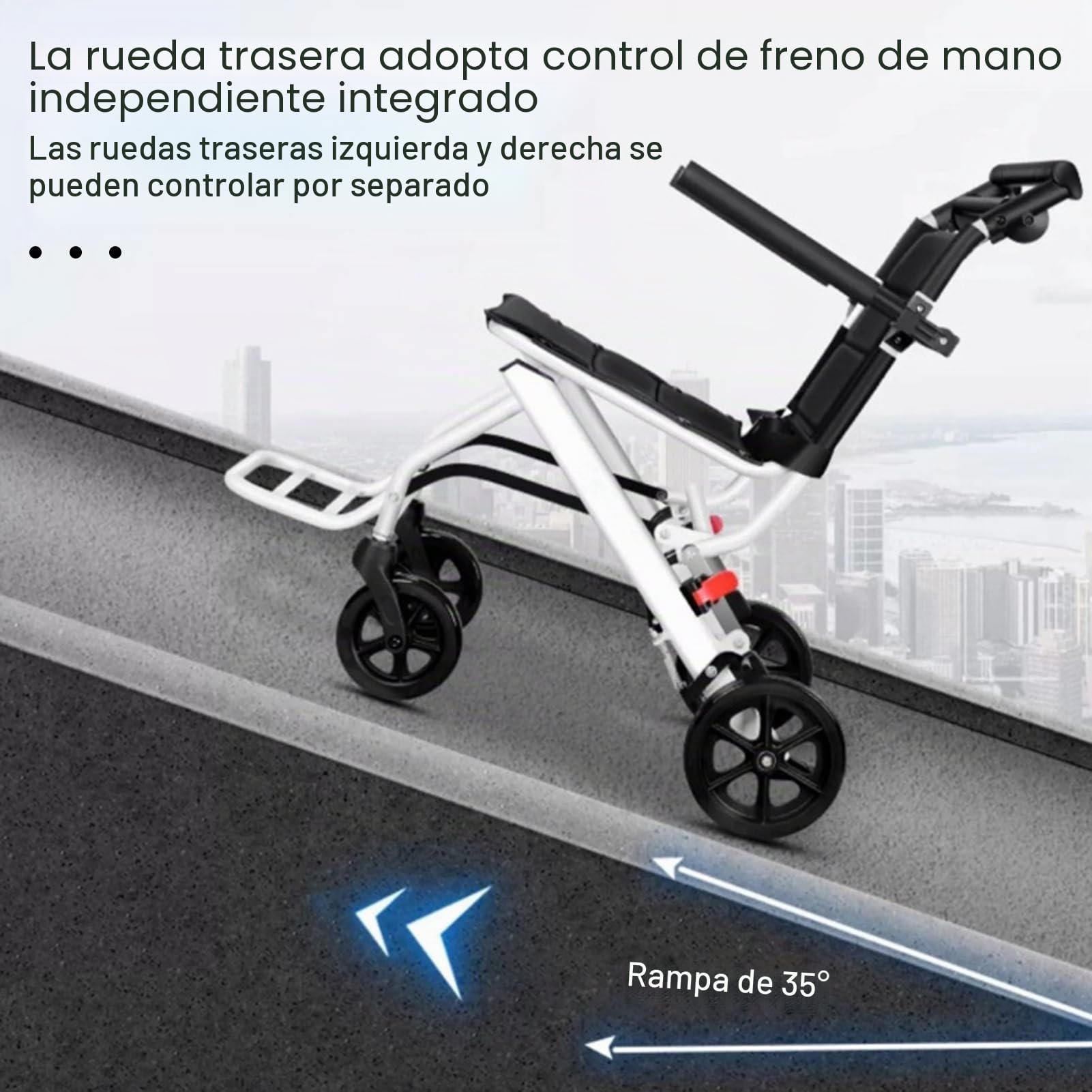 Silla de ruedas plegable, silla de ruedas portátil ligera con reposabrazos abatibles de 270° y reposapiés extraíble, silla de viaje ergonómica con correa de seguridad ajustable para adultos y