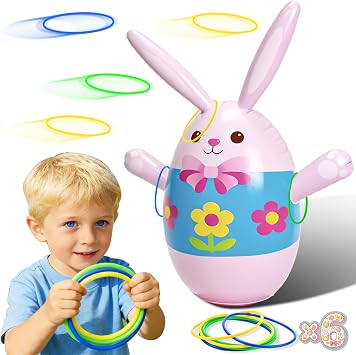 Easter Inflatable Bunny Ring Toss Game with Rings for Outdoor Party