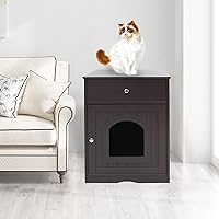 Vista 5 de AMNOOL Caja de arena de madera, decoración del hogar, casa para gatos y mesa auxiliar, mesita de noche para el hogar de gatos, caja de arena oculta