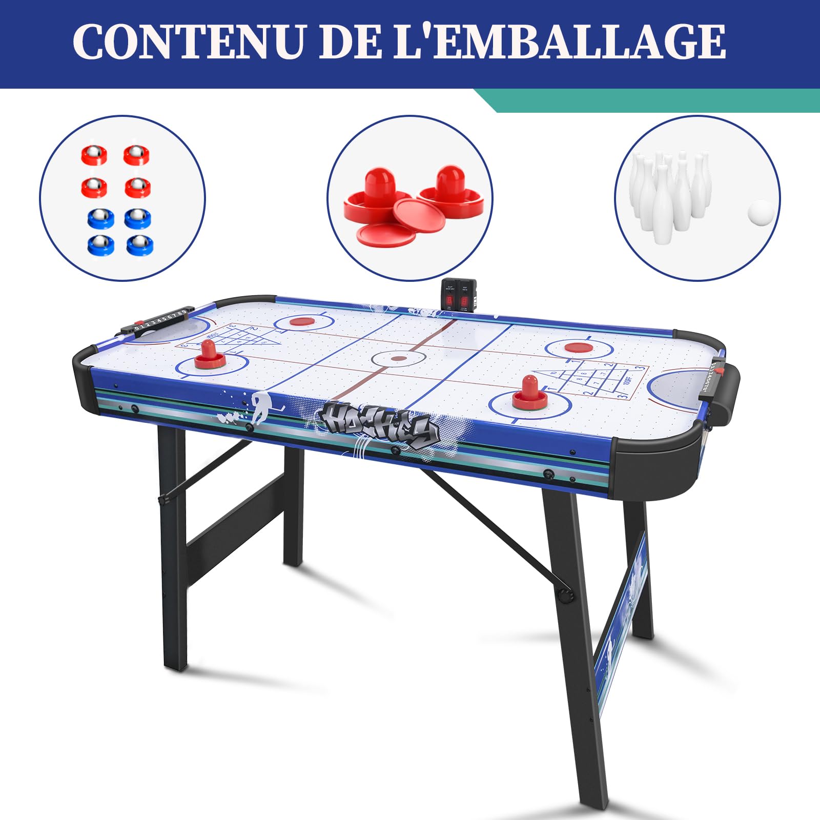 Table Air Hockey Pliable 138cm, Hockey sur Table avec Accessoires