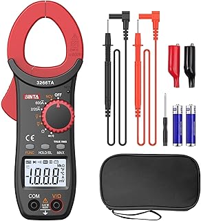BINTA Digital Clamp Meter, Multimeter 2000 Counts with Auto Range NCV TRMS, 600A AC Amp clamp multimeter with Ohm Measures, Capacitance Resistance Diodes, 2PCS Alligator Clips