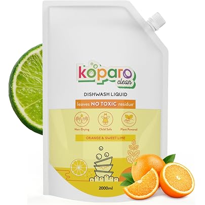 Koparo Organic Dishwash Liquid | 2 Litres Refill Pack | Powerful Grease Cutting Dishwasher Liquid | Thick Foam Liquid Dishwash for Kitchen Utensils