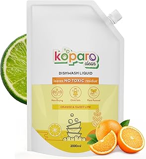 Koparo Organic Dishwash Liquid | 2 Litres Refill Pack | Powerful Grease Cutting Dishwasher Liquid | Thick Foam Liquid Dish... Price In India