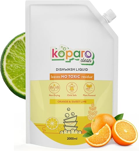 Koparo Organic Dishwash Liquid | 2 Litres Refill Pack | Powerful Grease Cutting Dishwasher Liquid | Thick Foam Liquid Dish...