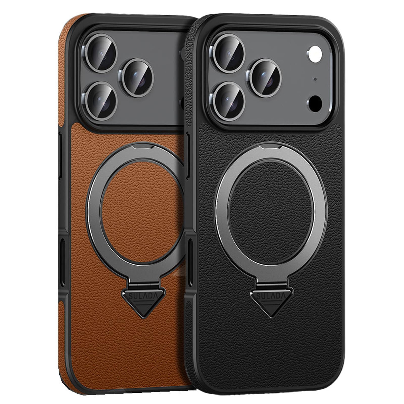 Coque iPhone 16 en cuir véritable marron avec anneau carré chic - 8