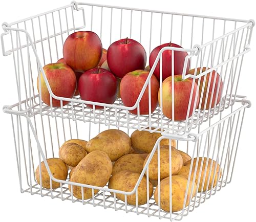 Miniatura 3 de Slideep Cestas de almacenamiento apilables grandes de 14 pulgadas, organizador de gabinete, organizador de gabinete de alambre de metal resistente