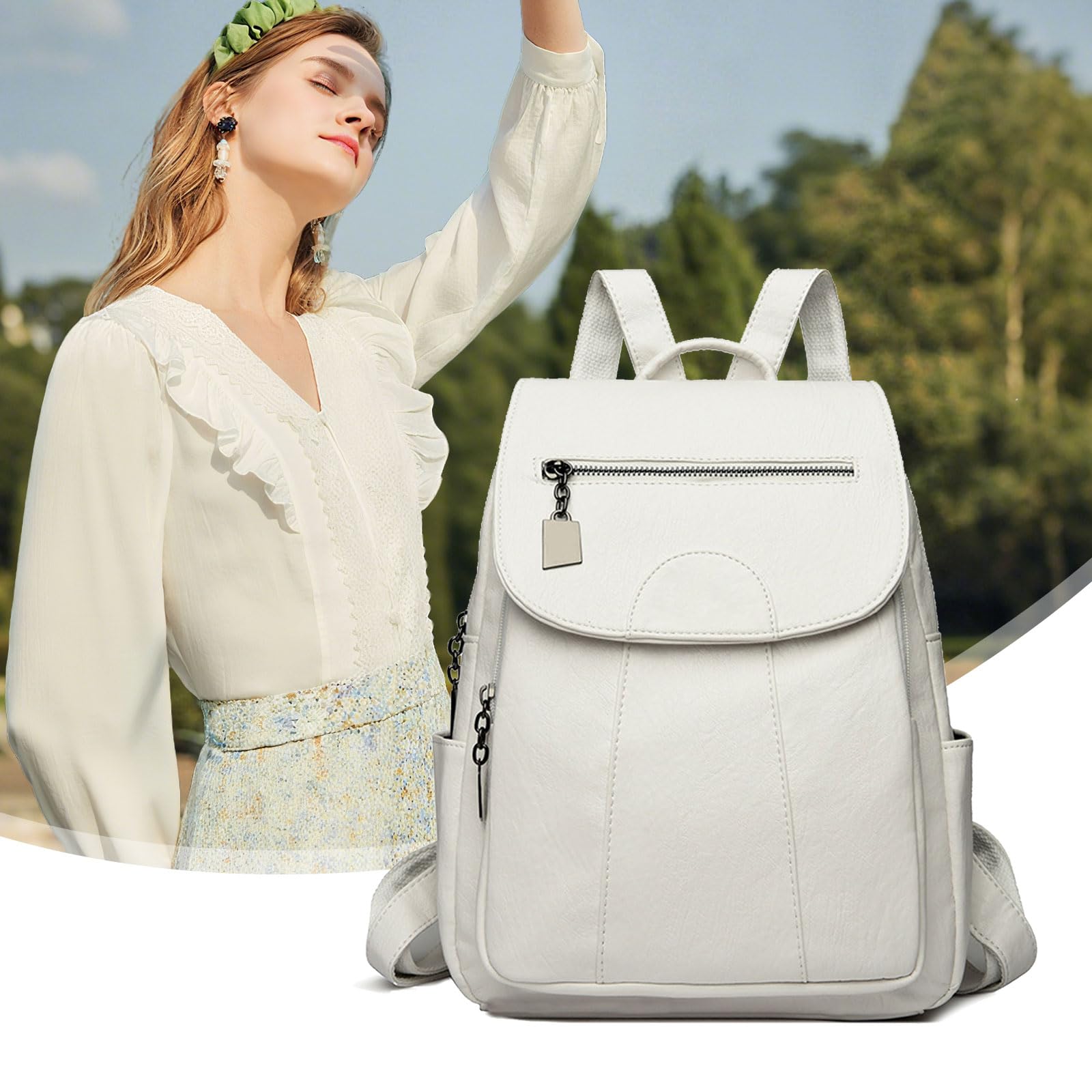 BUKESIYI Mujer Bolsos Mochila Niña Vestir Antirobo Pequeña Casual PU Cuero Piel Bandolera Portatil ES78579 Piszkosfehér