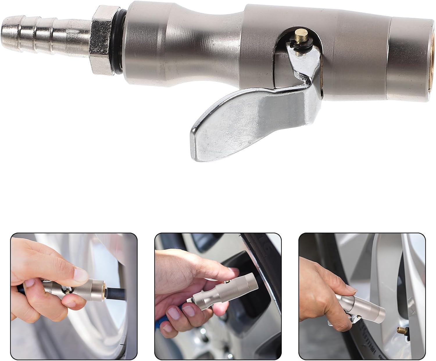Self-Locking Tire Air Chuck Clip-on Connector, Matte Finish German-Style Valve Adapter for Car and Motorcycle Tire Inflator Pumps, Compatible with Air Pressure Gauges