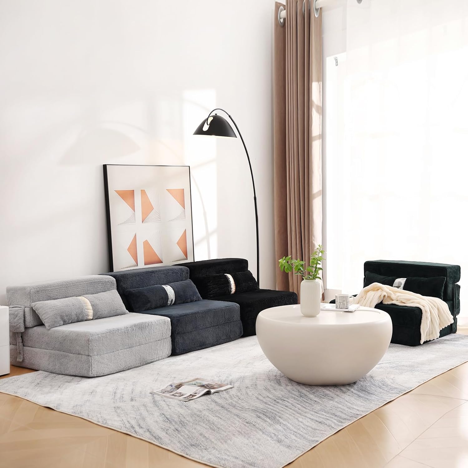 Tiita Folding Sofa Bed Couch, Single Size Foldable Futon Chair with Pillow, Folding Sleeper Sofa Chair Bed Floor Mattress for Guest Room, Living Room, Black